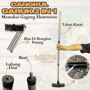 MbangMbeng Garuk Gulma Baja Gergaji asli NEW MODEL Gagang 125 cm Full Besi - Alat Garuk Rumput liar 2 in 1