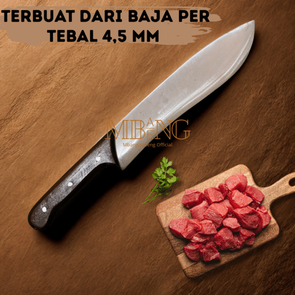 Mbang-Mbeng Pisau Daging / Pisau Boning / Pisau Luar Ruangan / Pisau Serbaguna Baja PER 4,5mm – Gagang Kayu Solid
