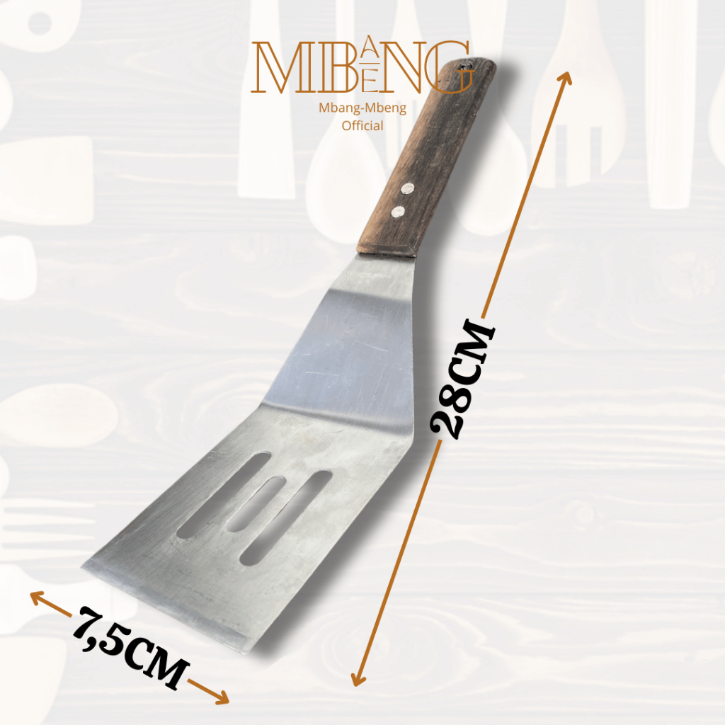 Mbang-Mbeng Kape Bengkok Spatula Pizza Martabak Teppanyaki Shovel Kue Steak BBQ Cake Scrapper Lebar 7,5 cm - Gambar 4
